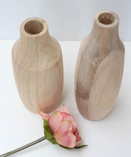 Wooden Vase D7xH21 with Glass Tube