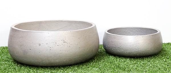 Shallow Bowl Metallic Silver Pot Set of 2. Min order 4 sets