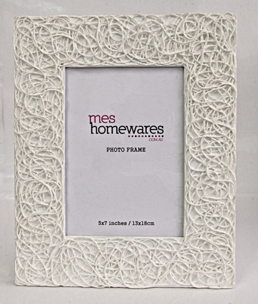 Photo Frame Cotton thread rectangular wooden photo frame 27x22, white 1